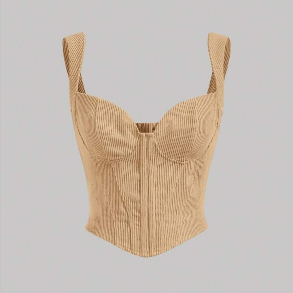 SHEIN Tan Ribbed courduroy Crop corset Top